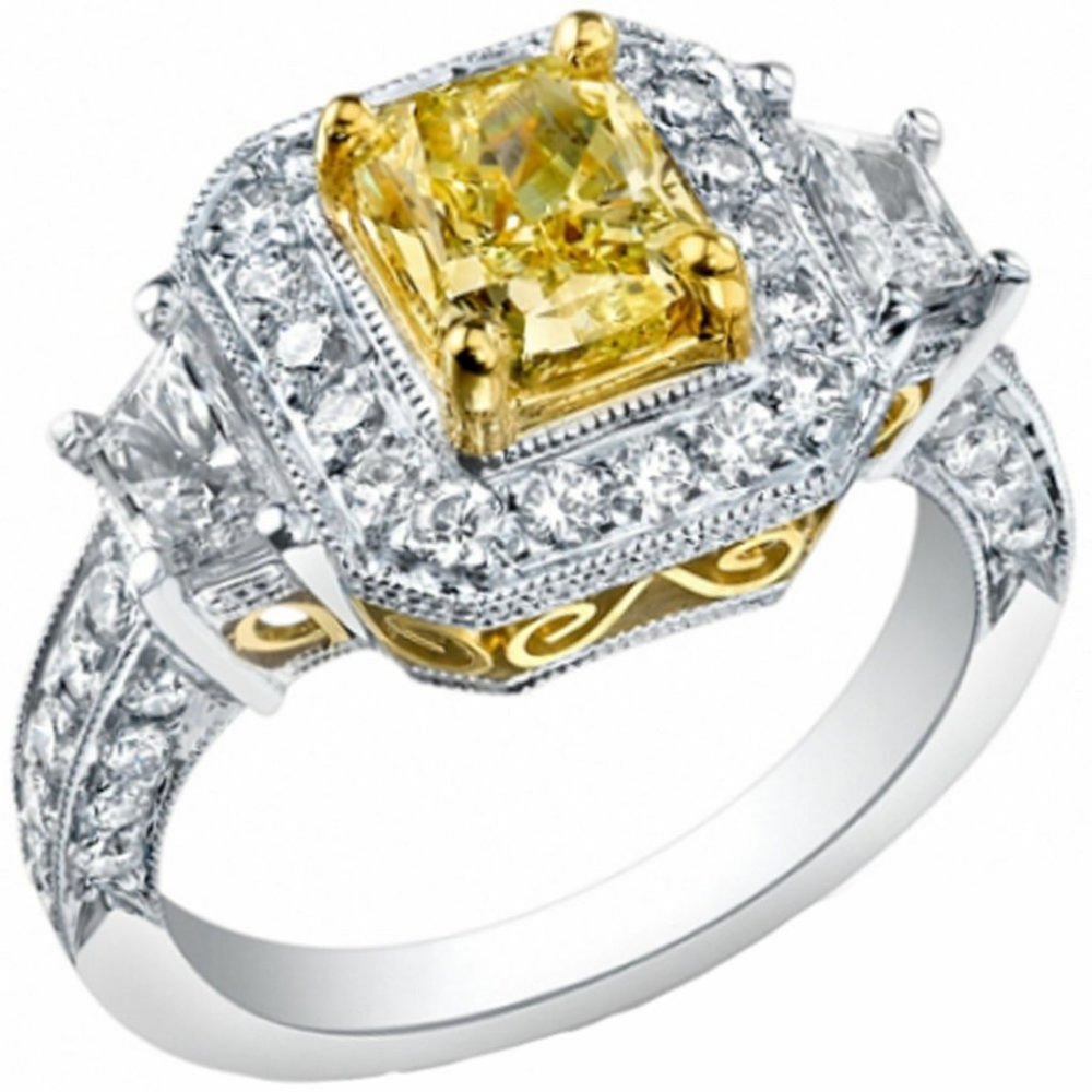 2.50 Fancy Yellow Carat Radiant Cut Diamond Ring